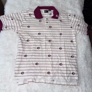 Chiliwear‎ Mens Striped Polo Shirt Burgundy Accents Patterned Short Sleeve